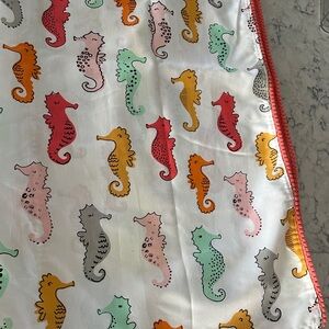 Pillowfort Seahorse fabric shower curtain with pom-pom trim
